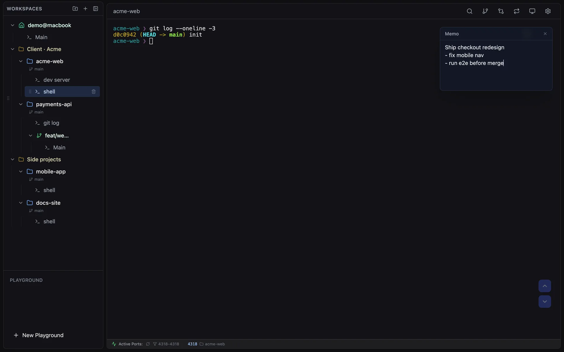Session memo pad open over a terminal